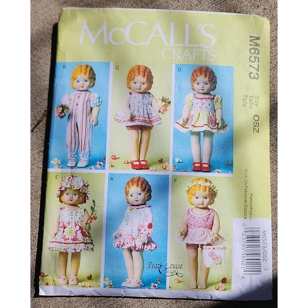 McCalls Crafts 6573 Dress Jumper Jumpsuit 18" Doll Clothing Pattern Pearl Louise